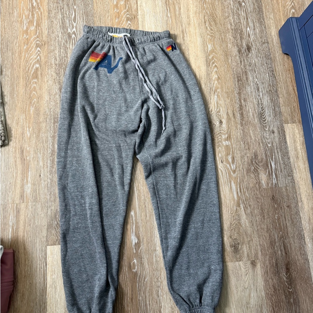 Aviator Nation Gray Track Pants with Rainbow Detail